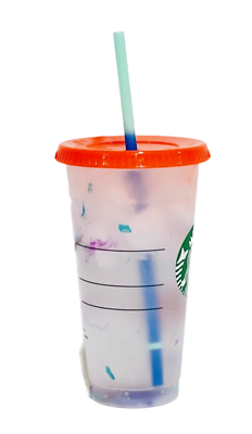 Starbucks 2021 Color Changing Confetti Swirl 24 oz Reusable Cold Cup Orange  Lid | eBay