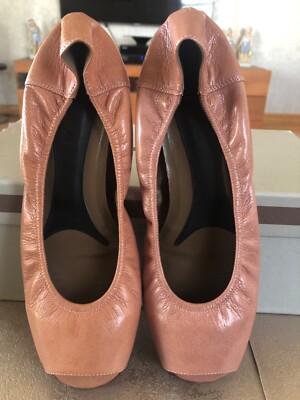 MARNI Pink Sand Leather Peep Toe Ballerina Flats 38 8 BNIB FREE US S/H