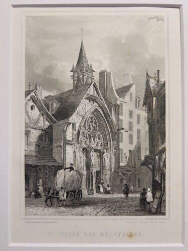 ANTIQUARIUS STEEL ENGRAVING 1847 Paris France St. Julie Des Menetriers... - Picture 1 of 11