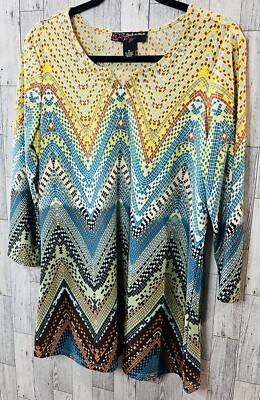 Peck & Peck Women's Multicolored Polyester Top Blouse Shirt 3/4