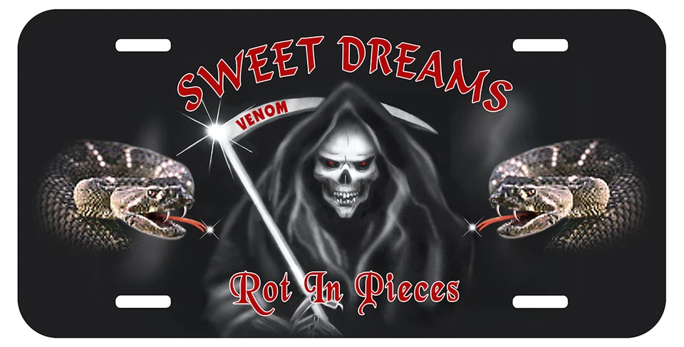 HANDCRAFTED Grim Reaper Rattlesnakes Auto License Plate Personalize Text Any Color Goth