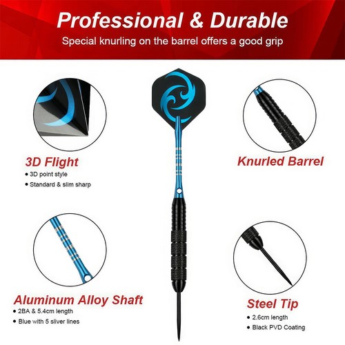 6er 24g Dartpfeile Steel Dart Professionelle Steel Darts Set Edelstahl mit Box - Bild 7 von 10