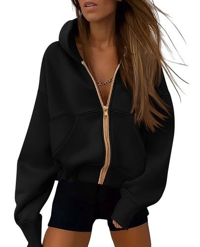 Women's Zip Up Hoodie Sweatshirt Y2K Fall Fashion Clothes Long Sleeve Loose F...