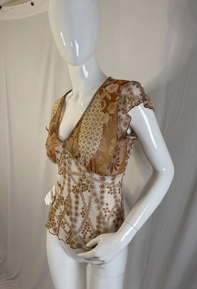 VTG Boho Y2K Fairycore Babydoll Mesh Top L Frutiger Aero Save The Queen Style - Image 4 of 4