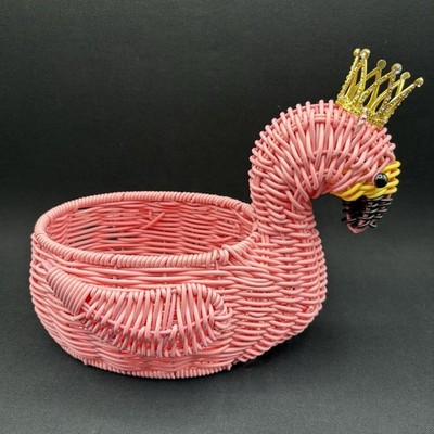 Pink Flamingo With Crown Hello Summer! by Ciroa Serving Basket Resin Wicker 9 