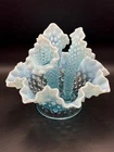 Fenton Hobnail Blue Opalescent Glass 3 Horn Epergne