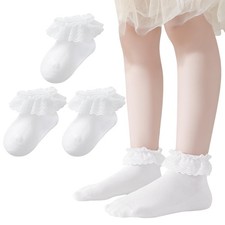 Girls Ruffle Socks Baby Girls Eyelet Frilly Socks 3-5 Years Kids Princess Pag...