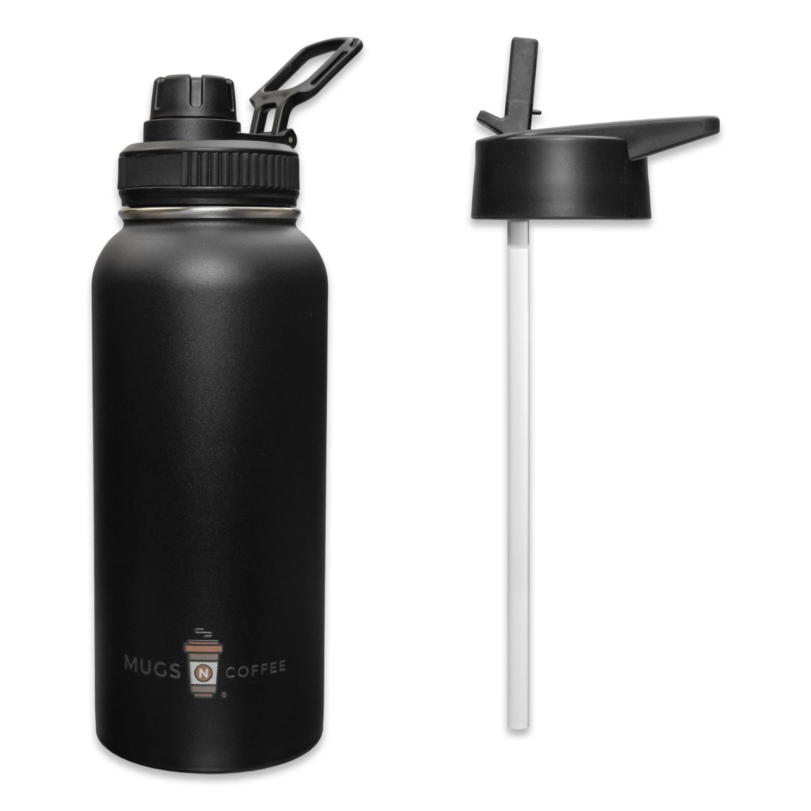 32 oz Black Stainless Steel Vacuum Insulated Water Bottle with Two Lids