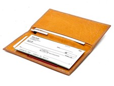 Tan Genuine Leather Thin Checkbook Cover Holder Card Wallet