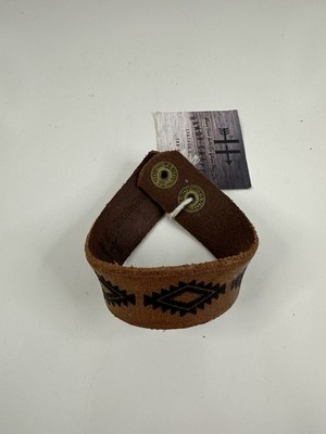 Handy Crafted Genuine Leather Bracelet Brown Southwestern Snap Cuff NWT 1.25 