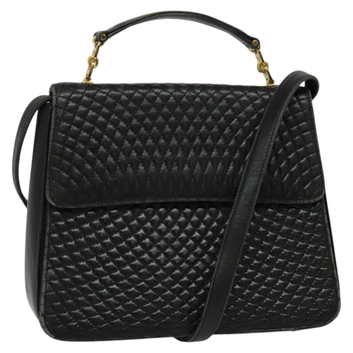 BALLY Hand Bag Leather 2way Black Gold Auth BA2262 | eBay