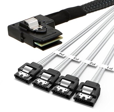 Mini SAS Cable SFF-8087 to 4x SATA Left Angle for SAS/RAID LENGTH/VARIANTS