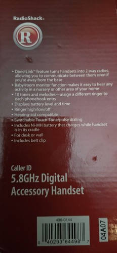 Radio Shack Caller ID 5.8GHz Digital Accessory Handset Phone~ New - Zdjęcie 5 z 5