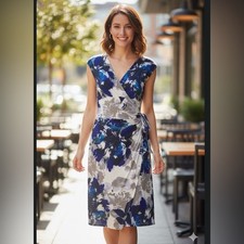 Lauren Ralph Lauren Blue and Gray Floral Midi Dress size 14