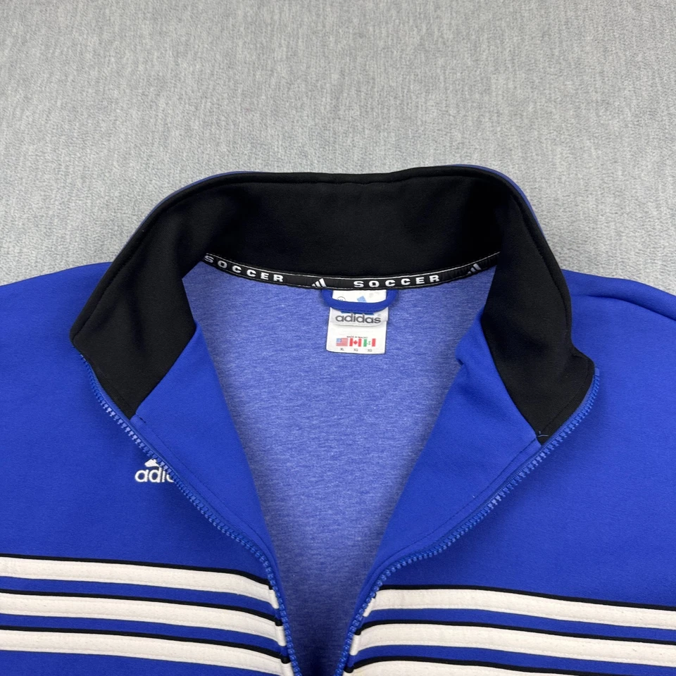 Jaqueta Adidas Masculina Extra Grande Azul Listrada Preta Zíper Completo Casaco de Futebol - Imagem 3 de 4