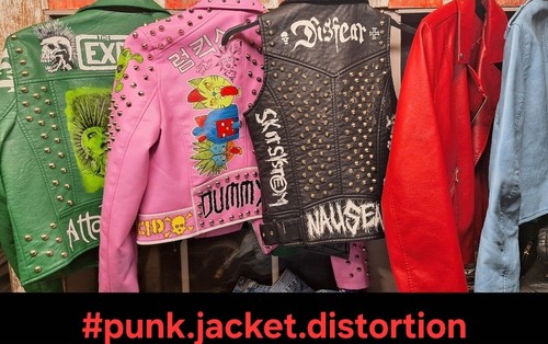 Punk PVC Jacket Hand Painted with Studs. Subhumans. Exploited. GBH. UK subs. - Picture 12 of 12