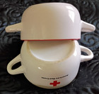 VTG American Red Cross Double Handled White Ceramic Soup Bowls w/Red Interior — photo 6