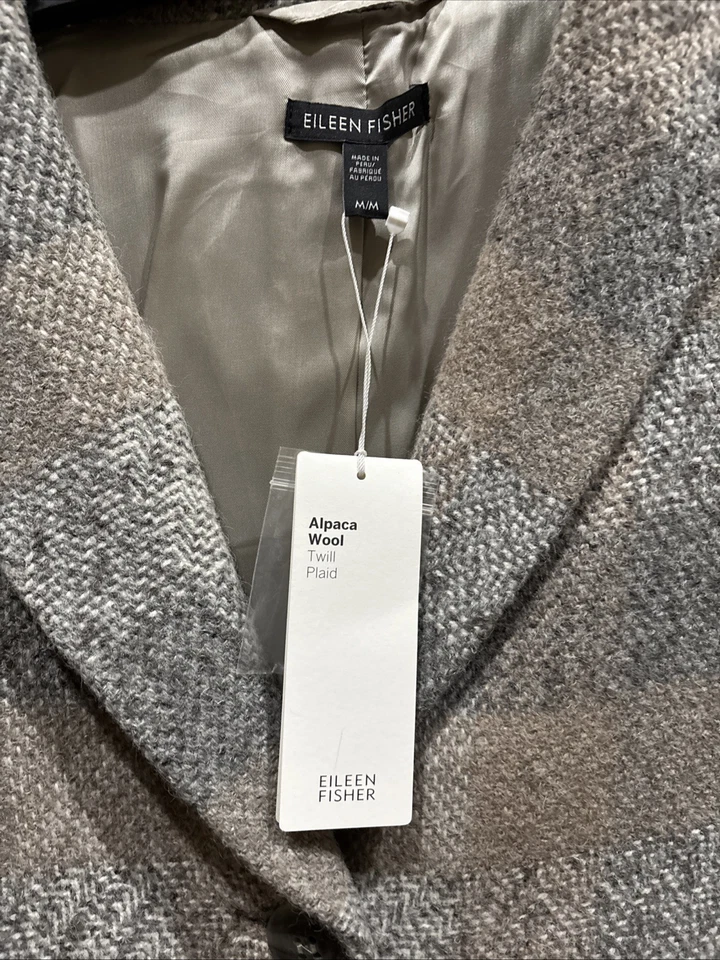 Eileen Fisher Alpaca Wool Twill Plaid Shawl Collar NWT, M - Image 4 of 4