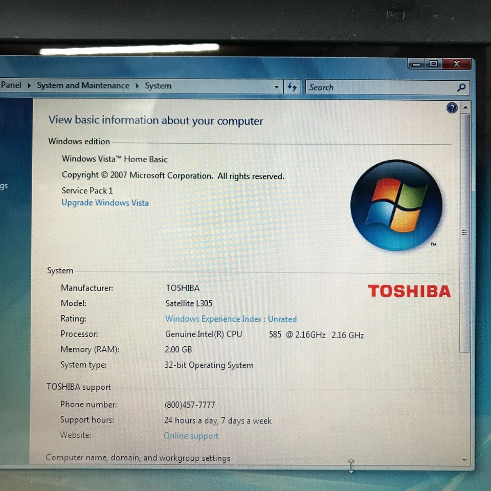 Toshiba Satellite L305 Retro Gaming Laptop Intel 2.16GHz 2GB RAM (Windows Vista) - Image 2 of 4