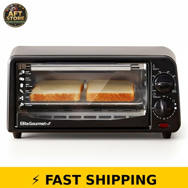 Elite Gourmet Toaster Oven Compact 2 Slice Adjustable Timer Black