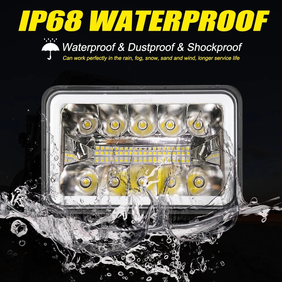 4PCS 4x6" inch LED Headlights H4656 for Kenworth T800 W900 T600A T450 T400 C500 - Image 3 of 4