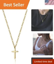 Elegant 14K Gold Filled Cross Necklace with Figaro Chain - Unisex Design