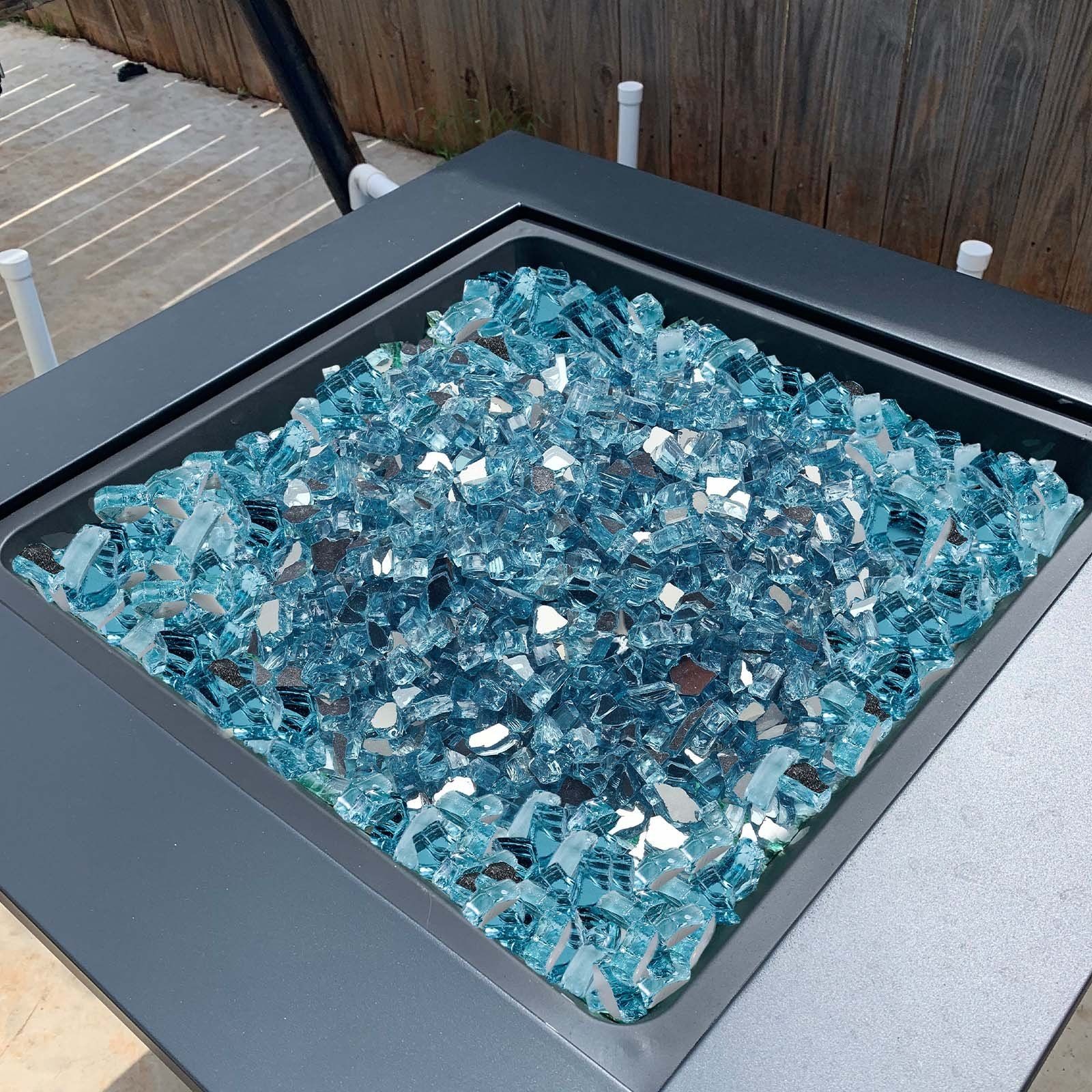 10lb 1/2-Inch Aqua Blue Fire Glass Rocks for Fireplace or Fire Pit Table