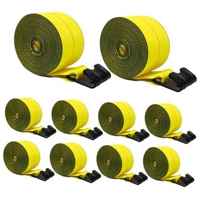 Winch Straps with Flat Hooks 10 Pack, 4'' x30' Heavy Duty Tie Down Winch 10pk