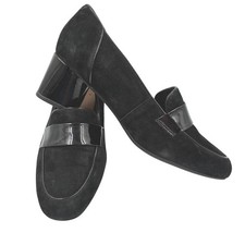 Unstructured by Clarks Black Suede Block Heel Loafers Women's Size 8