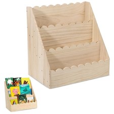 Bookcases Scalloped Book Shelf for Kids 3-Tier Wooden Bookshelf Montessori St...