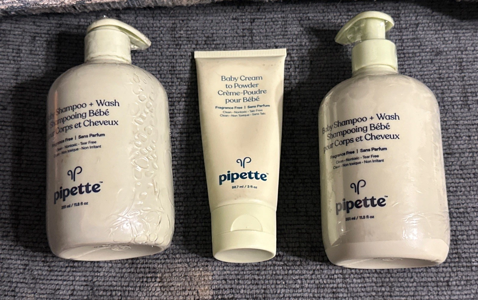 2 Pipette Baby Shampoo + Wash Fragrance Free Gentle 11.8 oz Sealed + Baby Cream