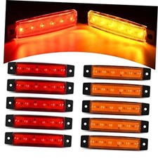 10 PCS Amber Red 3.8 Inch 6 LED Side Marker Front Rear Amber/Red -Universal