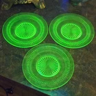 3 Antique Anchor Hocking Uranium Green ROULETTE GREEN Depression Bread PLATES NR