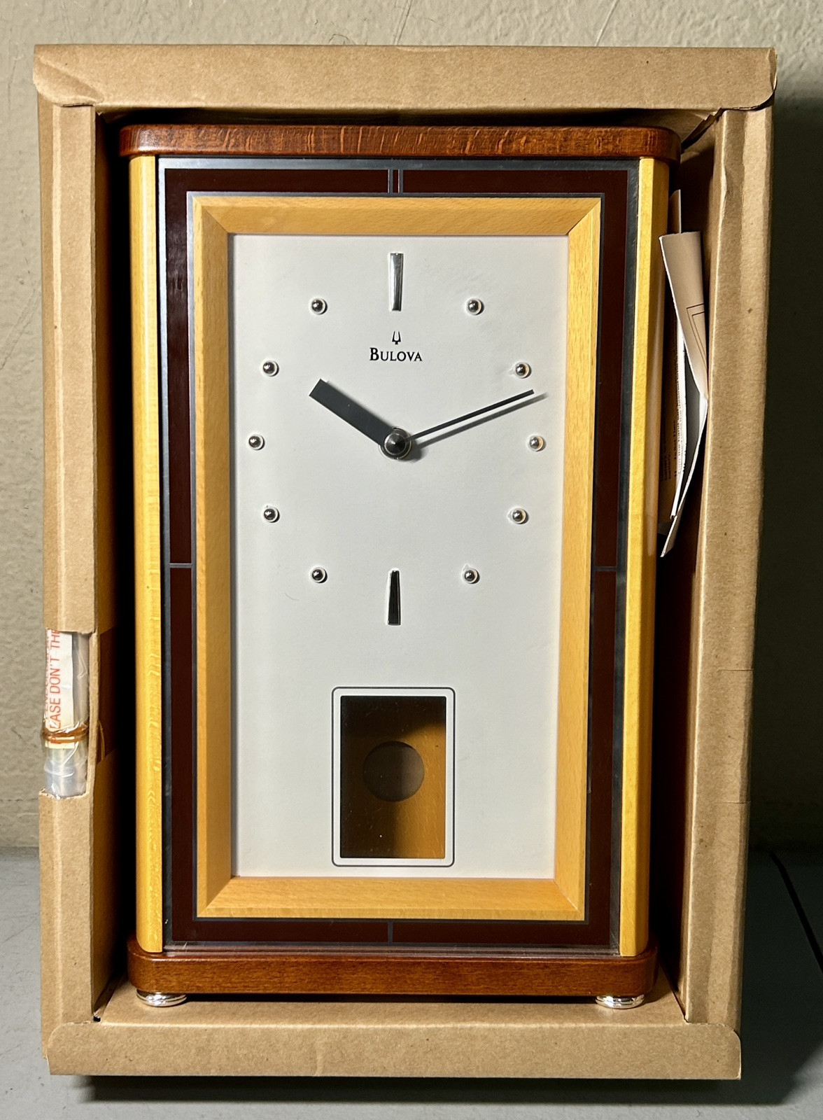 Bulova B1906 Pendulum Mantle Clock Walnut Finish Chrome Mark