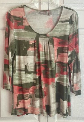 Chico s Multicolored Abstract Brushstroke Pattern 3/4 Sleeve Top Size 2 (12L)
