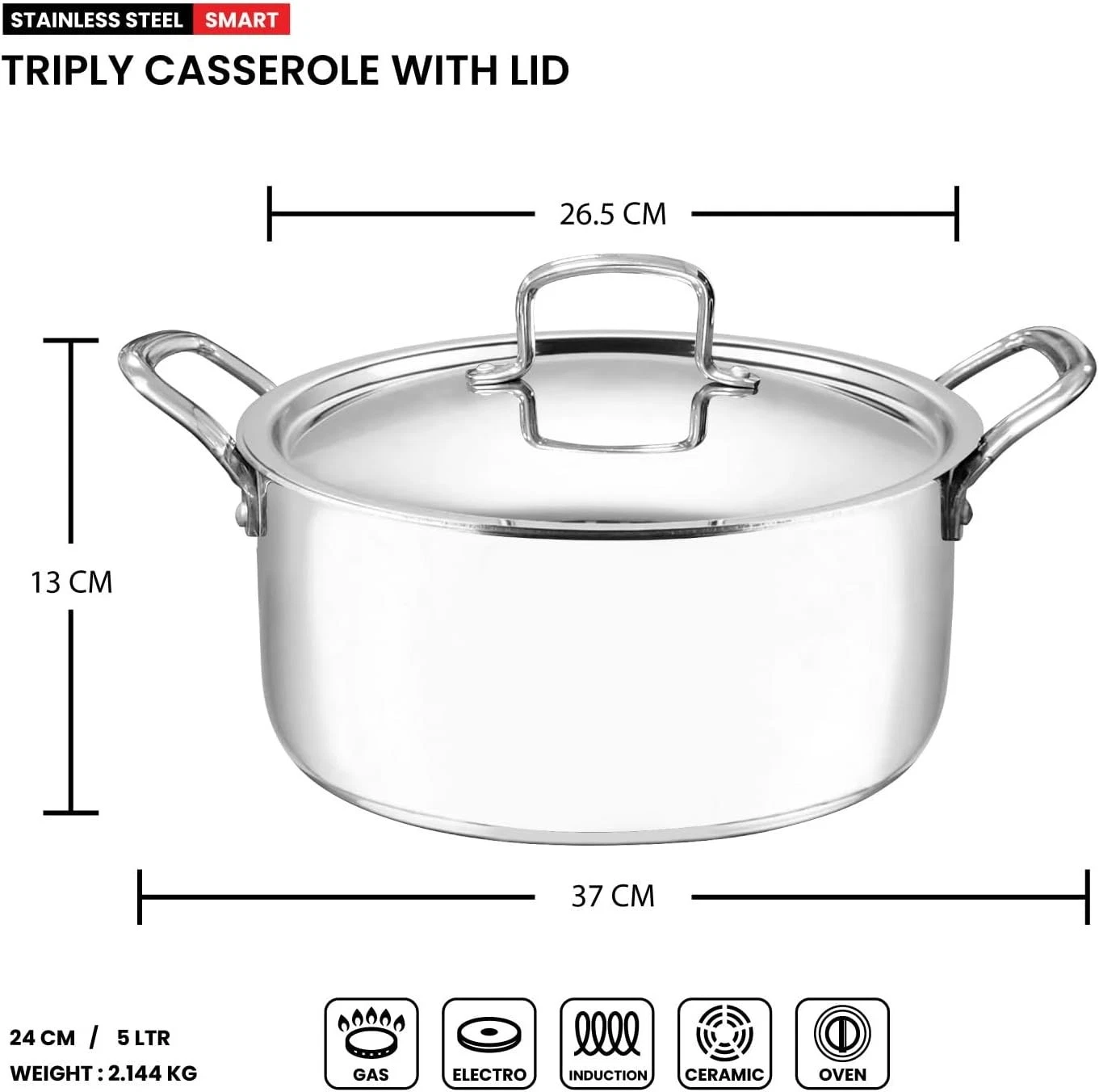 Vinod Stainless Steel Casserole Stockpot Induction Base Stock Pot with steel Lid