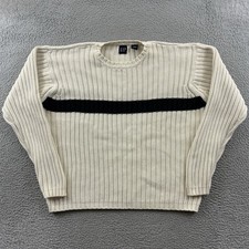 Vintage GAP Sweater Mens Large White Striped Long Sleeve 90s Ribbed Knit Preppy