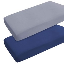 Pack and Play Sheets Boy Girl, 2 Portable Playard mini crib, Grey  Navy