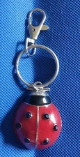 Red Ladybug Keychain Zipper Pull Purse Enamel Charm Backpack Silver Plated