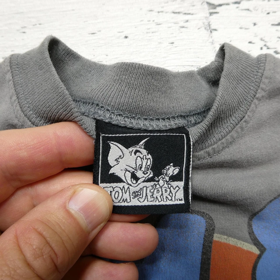 Tom & Jerry Shirt Boys Small 3/4 Gray Cartoon Graphic Tee Fast and the Furriest - Image 3 of 4