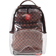 NEW Sprayground 100% Clear Transparent Bookbag Large School Bag Checkered -Brown