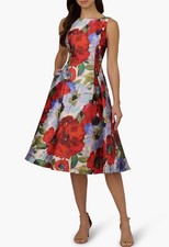 Adrianna Papell Mikado Dress Size 16 Floral-Print Midi Cocktail Fit & Flare $229