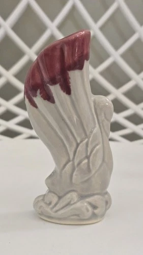 Vintage Shawnee Swan Bird Pottery Bud Vase Drip Glaze Gray Burgundy Retro