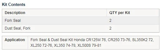 Комплект уплотнений для масла и пыли вилки Honda XL500S 79-81 35x48 - Изображение 4 из 4