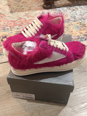Rick Owens Men s Low Top Lace-Up Athletic Sneakers Pink/White Fur New Box