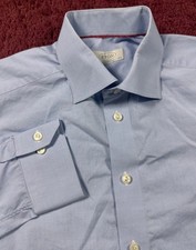 Eton Dress Shirt Mens 15.5 Light Blue Contemporary Fit Micro Check Cotton