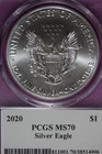 2020 PCGS MS70 AMERICAN SILVER EAGLE #B51725
