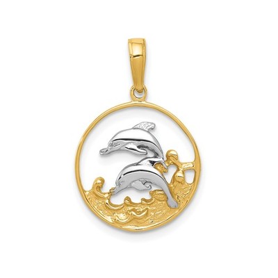 10k Gelbgold Rhodium Delfin Anhänger Ozean Welle Maritim Charm Unisex