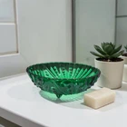 1950s Anchor Hocking Emerald Green Bubble Glass Footed Serving Dish Bowl 8.5”