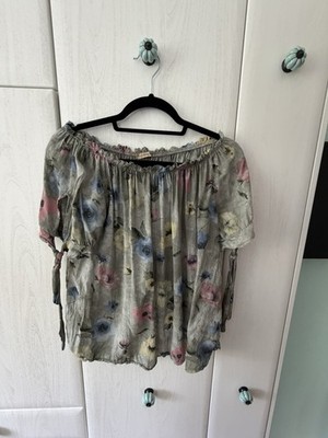 Zauberstern Leichte Sommerbluse Khaki Olive Mit Blumen